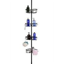 Utopia Alley  Tension Rod Shower Organizer, Rustproof Corner Shower Caddy with 4 Adjustable Shelves, Chrome & Matte Black Finish Black