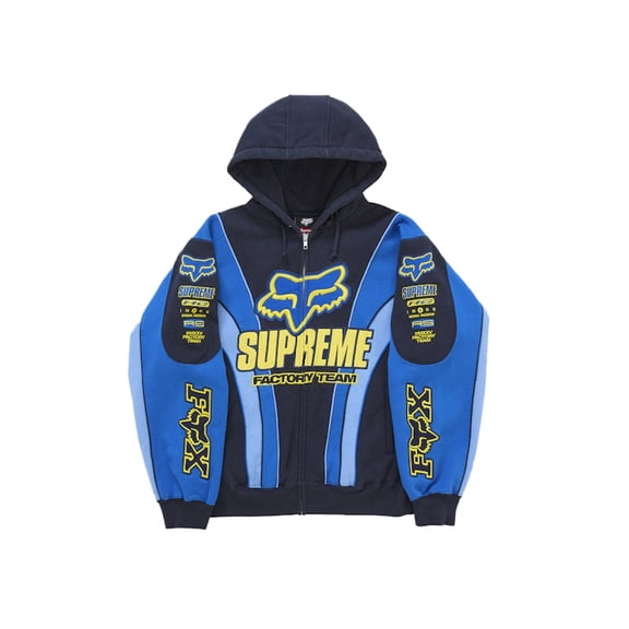 Supreme Men's Fox Racing Zip Up Hooded Sweatshirt Blue, from StockX