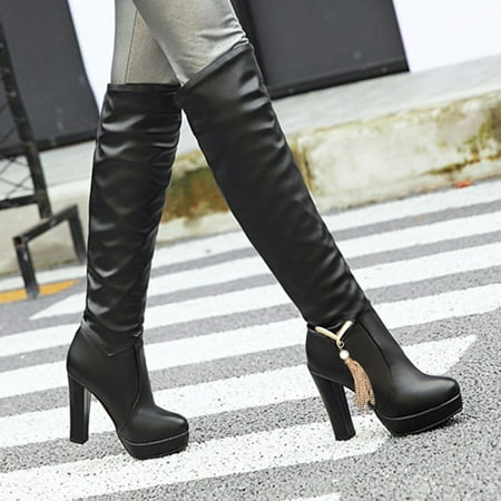 

MIASHUI Fashion Pure Color Round Toe Slip-On Boots Square Heels Vintage Women Boots Women Sneakers Shoes Wedges Women Shoes Casual