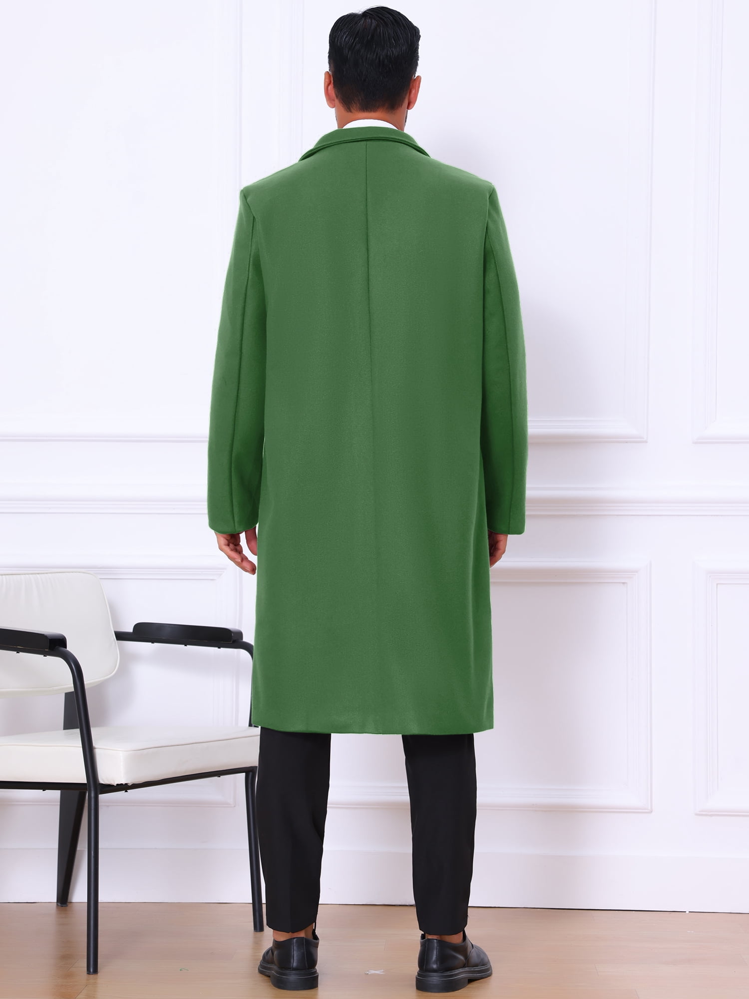 DARING DIVA Men's Single Breasted Notch Lapel with Pockets Trench Overcoat S Green-New