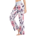 thumbnail image 4 of Women's Long Sleep Pants Home Pants Sleep Pants Wide-Leg Pants Design Elastic Fabric Casual Pants M Pretty Pink Flowers and Leaves, 4 of 7