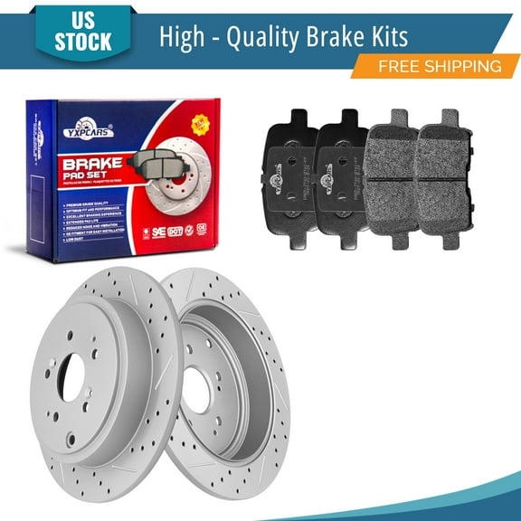 YXPCARS 6PCS Rear Brake Kits, Drilled & Slotted Brake Rotors   Ceramic Brake Pads Kit for Acura MDX 2001-2006 Honda Pilot 2003-2008 All Models (31318 865)