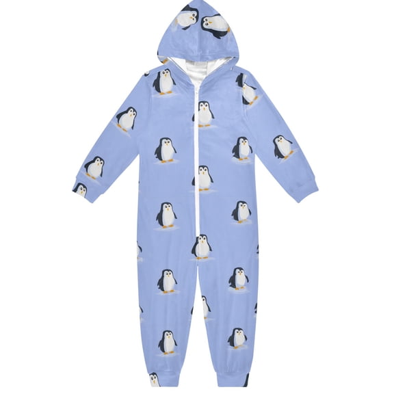 Cute Penguins One Piece Pajamas Soft Jumpsuit Cozy Sleep and Play Romper Zipper and Pockets 4T