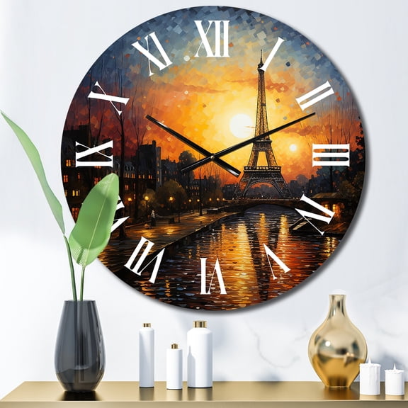 Designart "Paris Golden Sunset French" Architecture Oversized Wall Clock