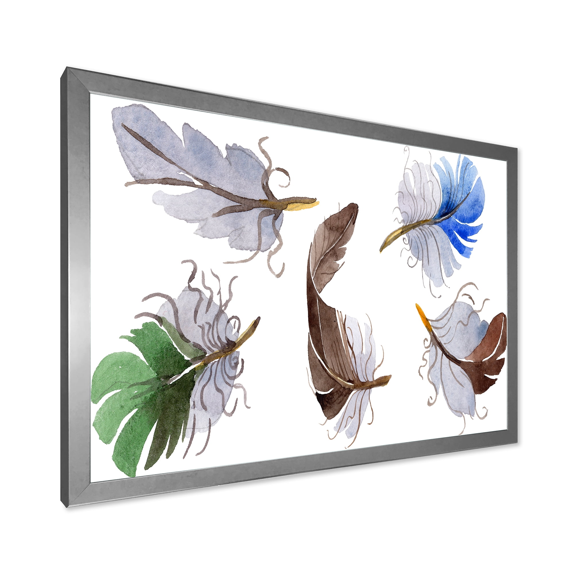 Designart 'Colourful Boho Feather Set On White IV' Bohemian & Eclectic Framed Art Print