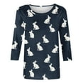 thumbnail image 5 of Cavosen Happy Easter Womens 3/4 Sleeve Shirts Summer Cute Bunny Print Pullover Tops Crewneck Holiday Blouse Vacation Festival Tee Shirts Casual Dressy Stylish T Shirts Blue L, 5 of 5