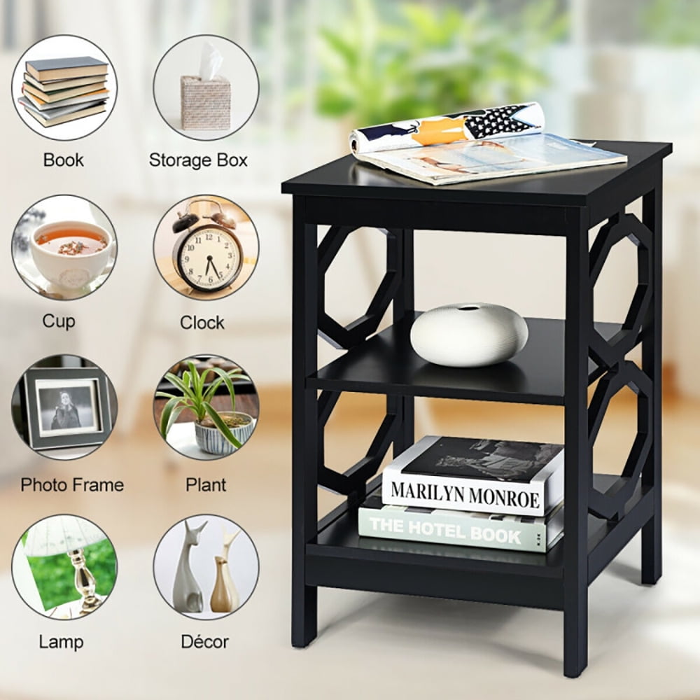 Finihen Side End Table, 3-tier Nightstand Sofa Side End Accent Table, Bed Side Tables, for Living Room, Bedroom, Black Finihen Side End Table, 3-tier Nightstand Sofa Side End Accent Table, Bed Side Tables, for Living Room, Bedroom, Black
