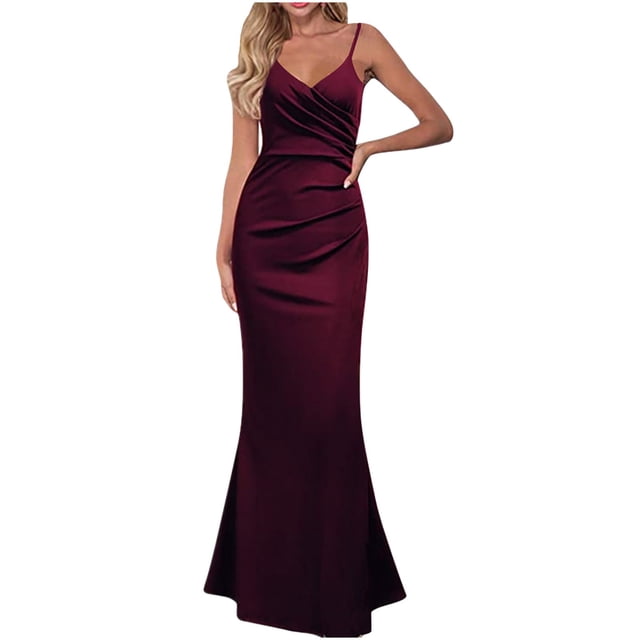 Robe d'Été Ample pour Femmes Mode Féminine Sans Manches Col en V Couleur Unie Robe à Bretelles Aguichant Robe d'Été pour Femmes