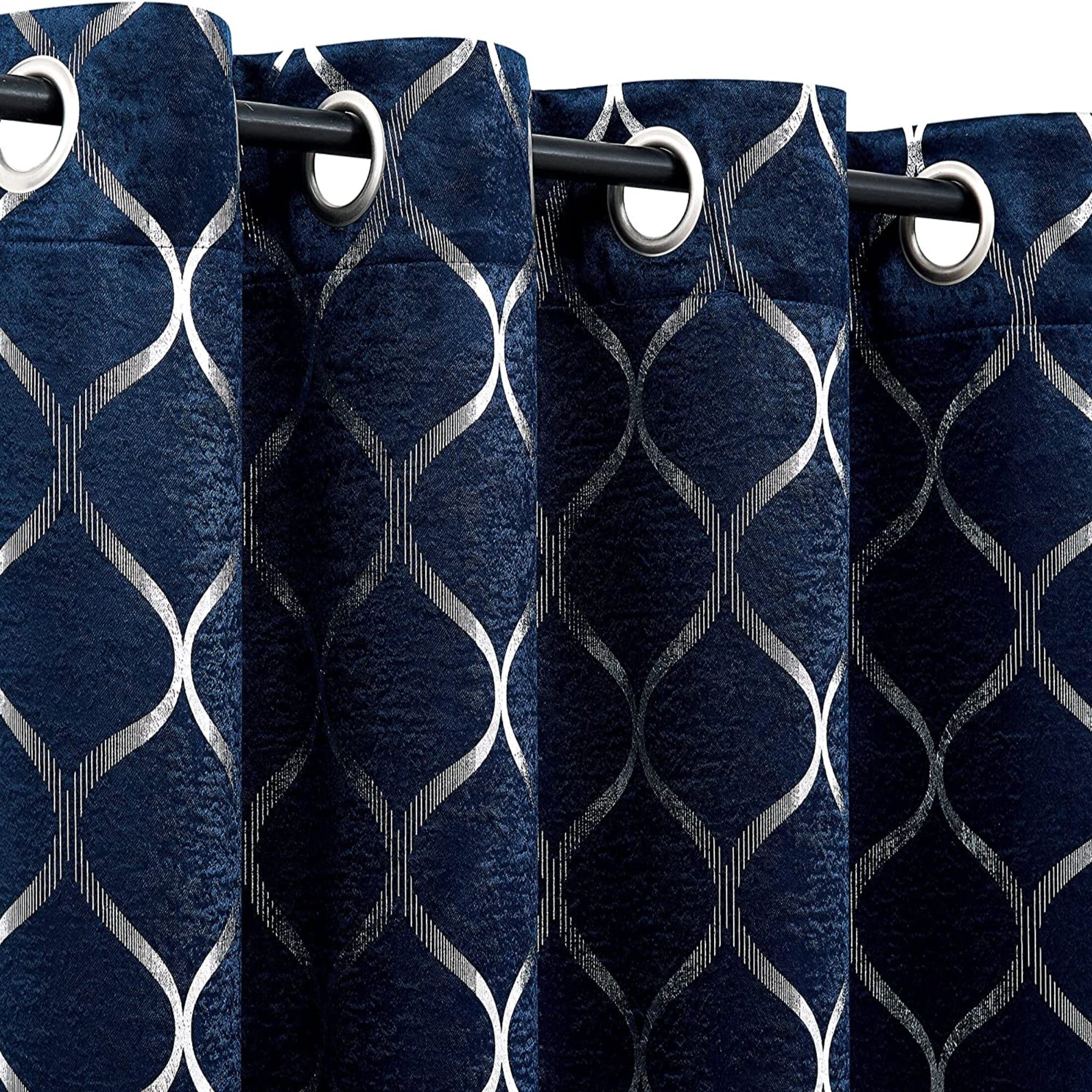 Pinewave Black and Silver Mix Window Curtain Set with Moroccan Blackout Drapes and White Sheers, Grommet Top, 52"W x 63"L (4-Pack)