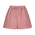 thumbnail image 5 of Cotton Linen Shorts for Women Elastic Waist Drawstring Summer Beach Shorts with Pockets Pink 2XL, 5 of 8
