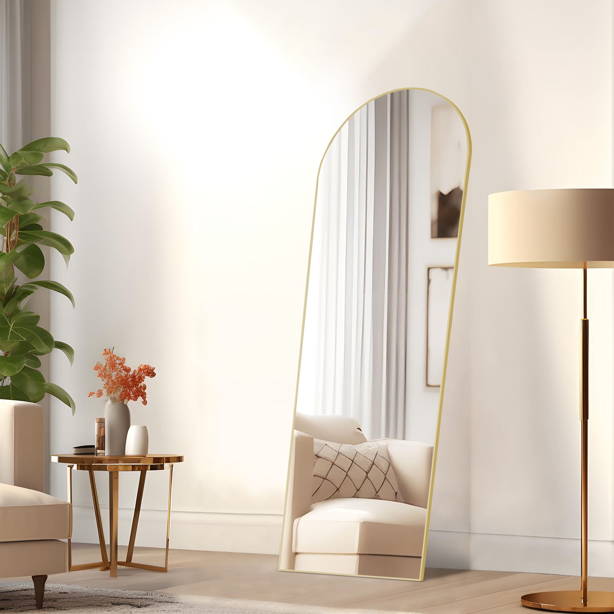 MAYEERTY 64"x21" Arched Full-Length Mirror - Floor Standing Full-Body, Gold