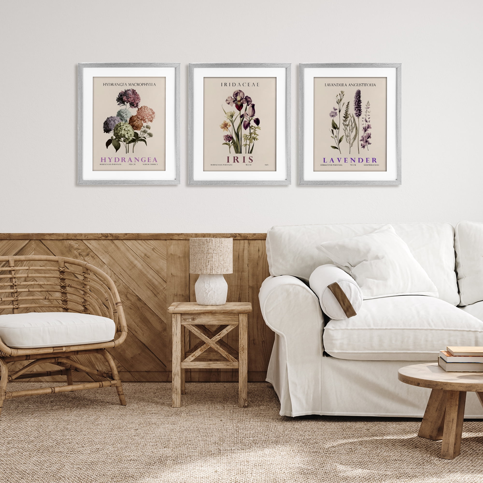 Stupell Industries Botanical Bundles & Sprigs 3 Piece Gray Framed Print Under Glass Set, design by Christopher Giampietro