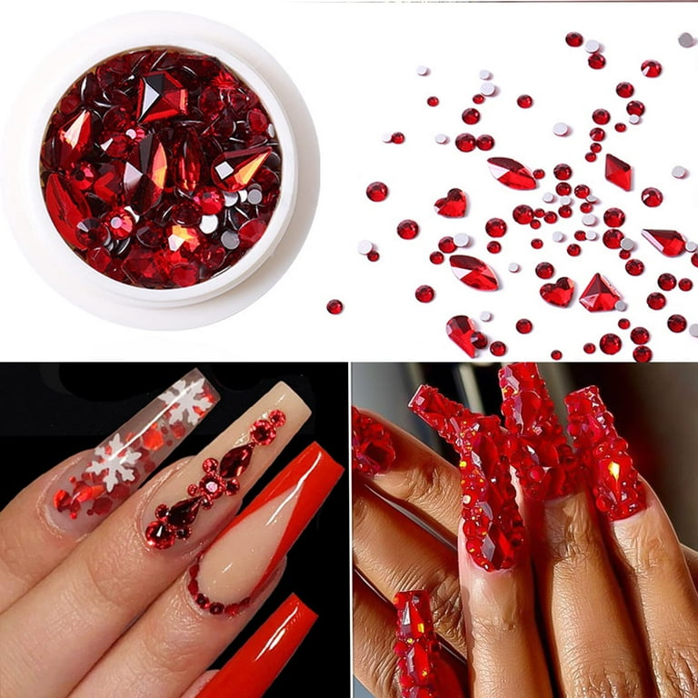 WOKOTO 3Box Red Champagne And Pink Nail Rhinestones And Crystals For Women  Nail Art Gems Nail Decorations For Nail Art Charms For Nails Big Nail