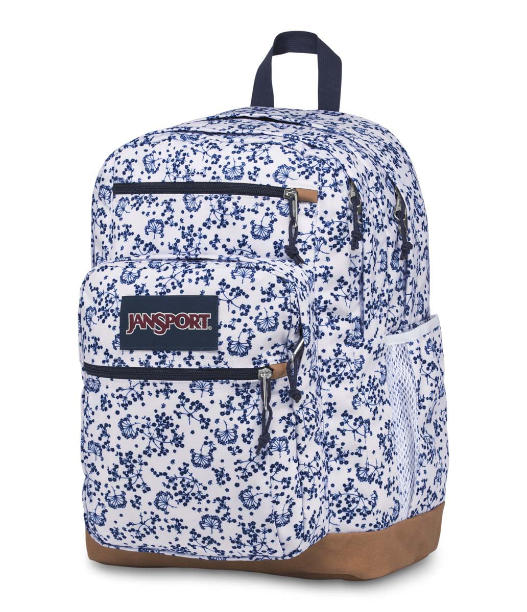 jansport blue and white floral backpack