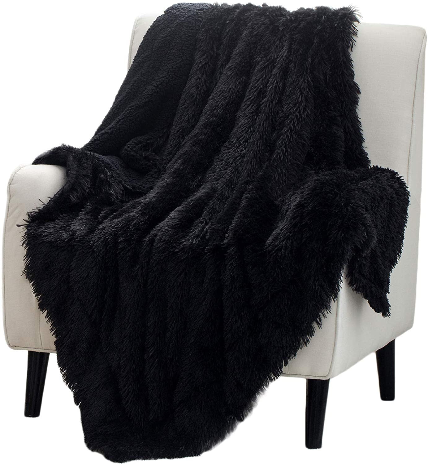 Homify Soft Fuzzy Faux Fur Sherpa Fleece Throw Blanket Black Warm