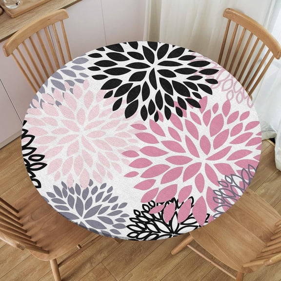 Fitted Round Tablecloth, Elastic Edge Design,Suitable for Round Tables Ranging from 44"-60",Round Outdoor Tablecloth,Bohemian Style,Easy Clean & Stain Resistant
