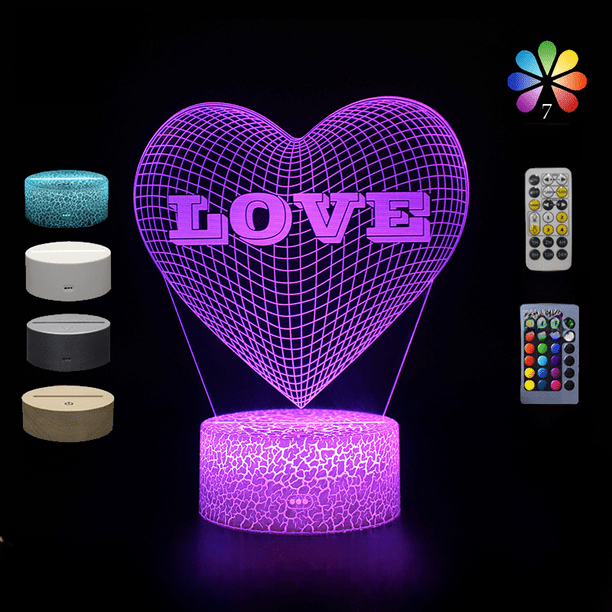 Lámpara de mesa 3D creativa con luz de noche LED de la serie San Valentín con forma de corazón de rosa exclusiva de ILOVEYOU