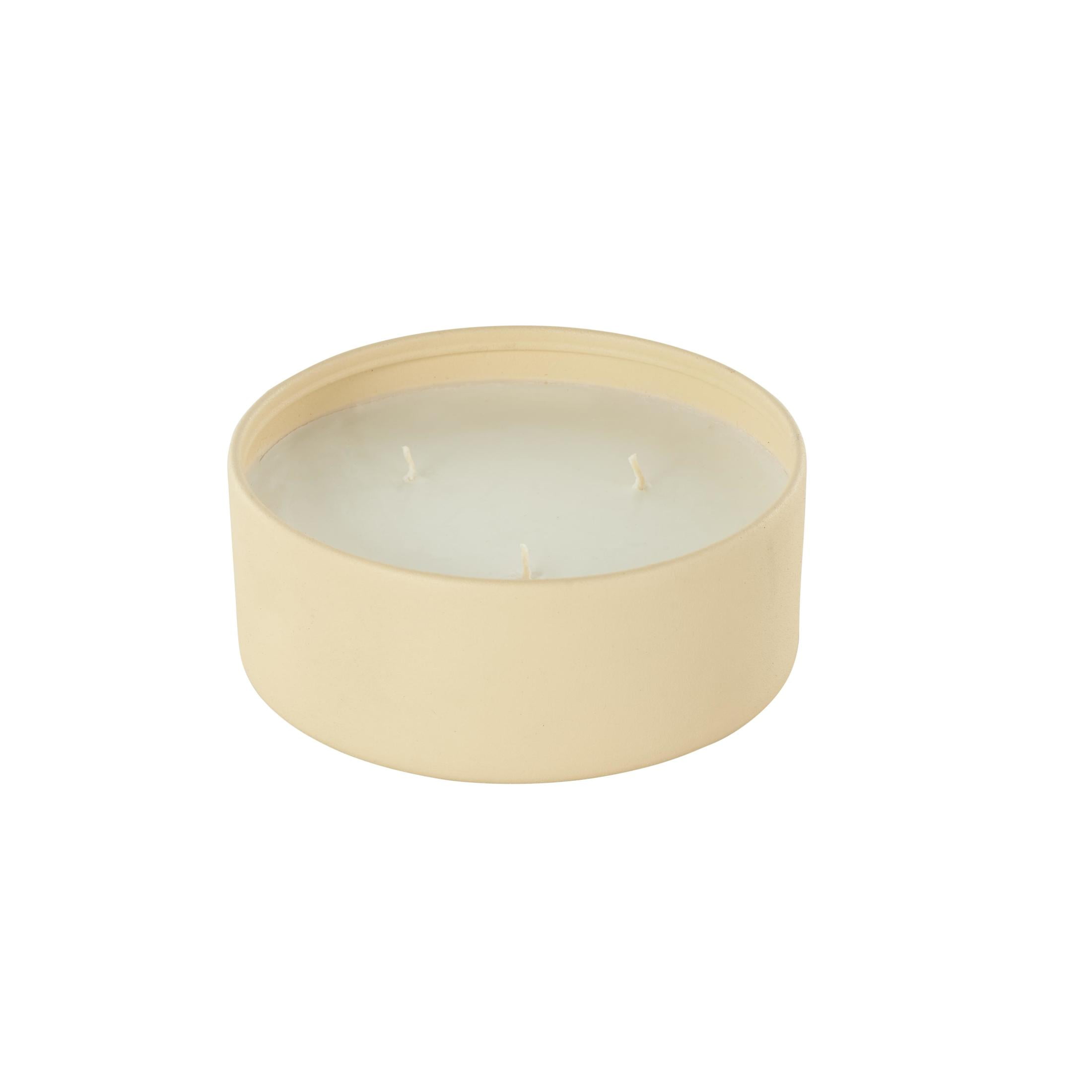 DecMode Beige Metal Rose Blossom & Sandalwood Scented Textured 22oz 3 Wick Candle with White Wax