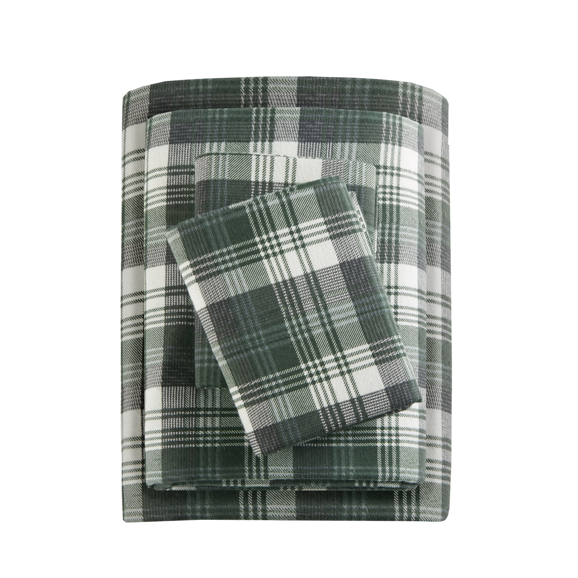Woolrich Flannel Cotton Sheet Set, King, Green Plaid