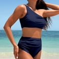 thumbnail image 6 of One Piece Swimsuit For Women One Shoulder High Waist Bikini Set Slimming Full Coverage Quick Dry Bathing Suit (XL, Navy), 6 of 6
