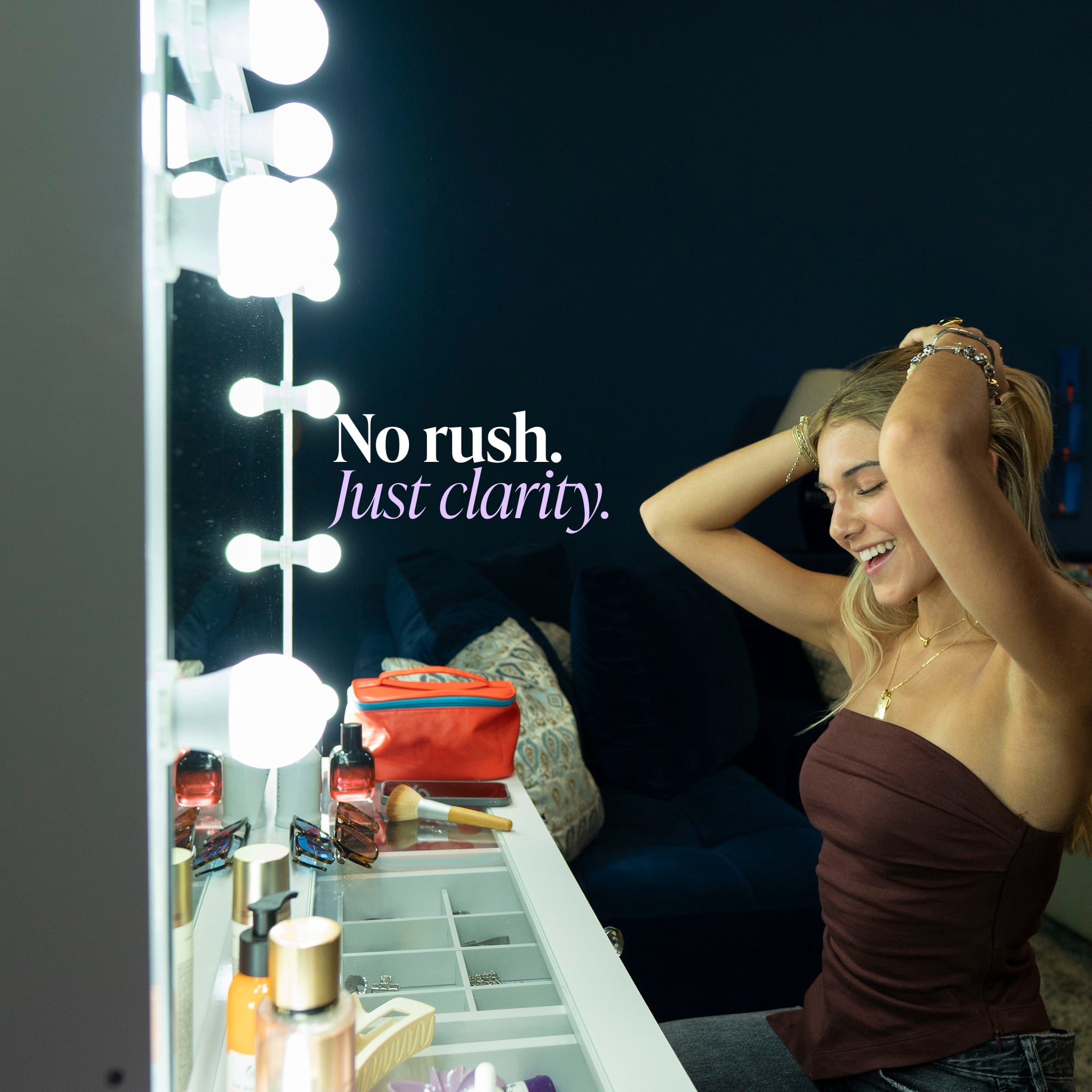 Ember Interiors Ghada White Lighted Makeup Vanity Desk with Charging Station for Bedroom