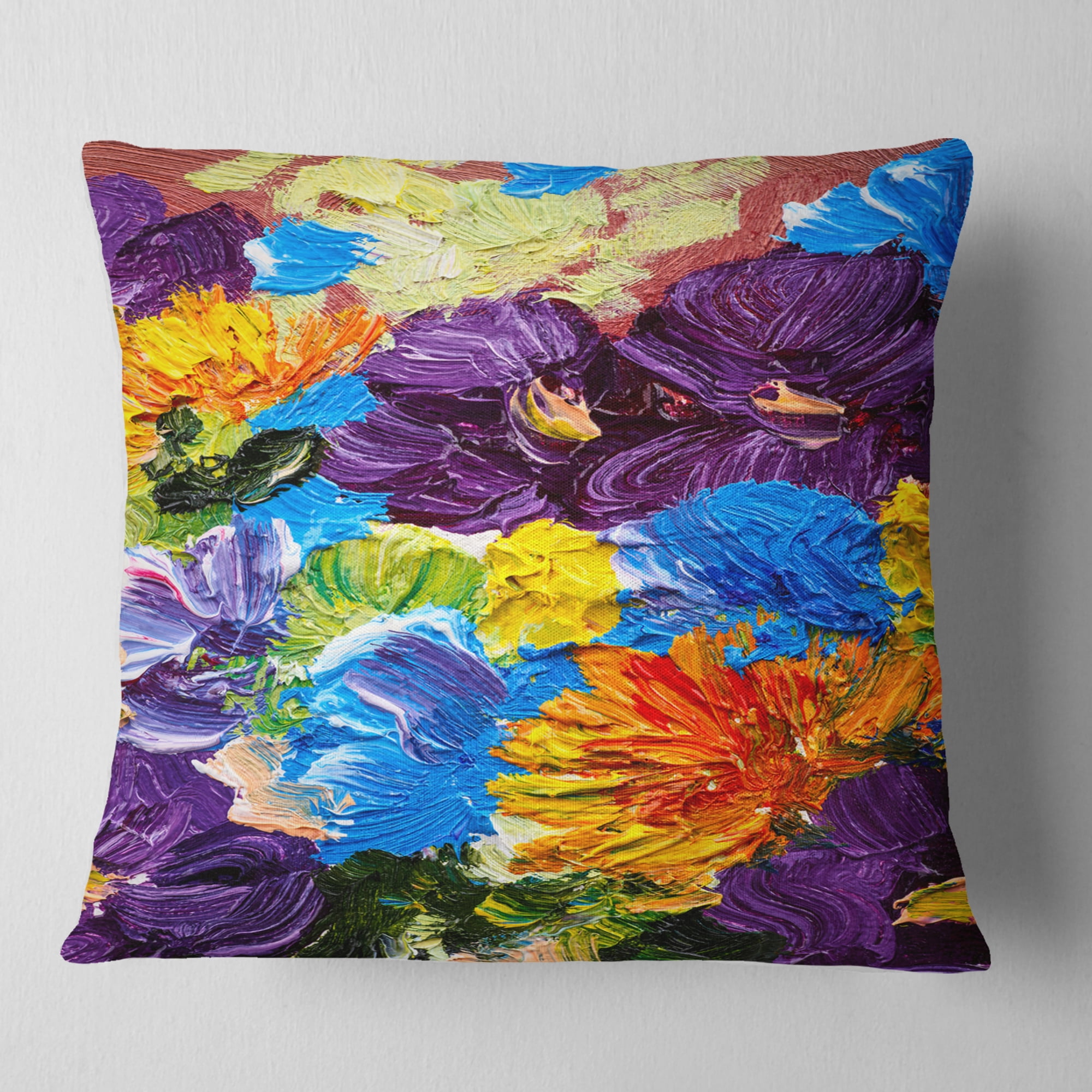 Designart Heavily Textured Abstract Flowers - Abstract Throw Pillow - 16x16