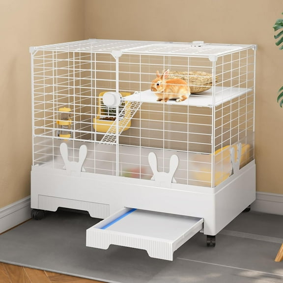 SAEWUD Bunny Cage Indoor Rabbit Hutch with Pull-Out Tray – Ideal for Rabbits, Guinea Pigs, Chinchillas, and Small Animals – Spacious, Easy to Clean and Durable Cage for Indoor Use