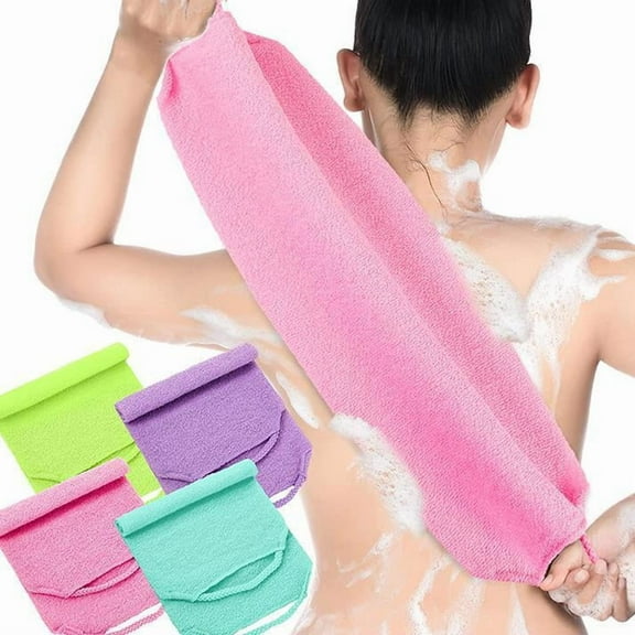 4Pcs Exfoliating Back Scrubber with Handles, Nylon Back Exfoliator Extended Length Back Washers Stretchable Exfoliating Washcloth Pull Strap Shower Scrubber for Body Cleans Skin Massages for Women Men
