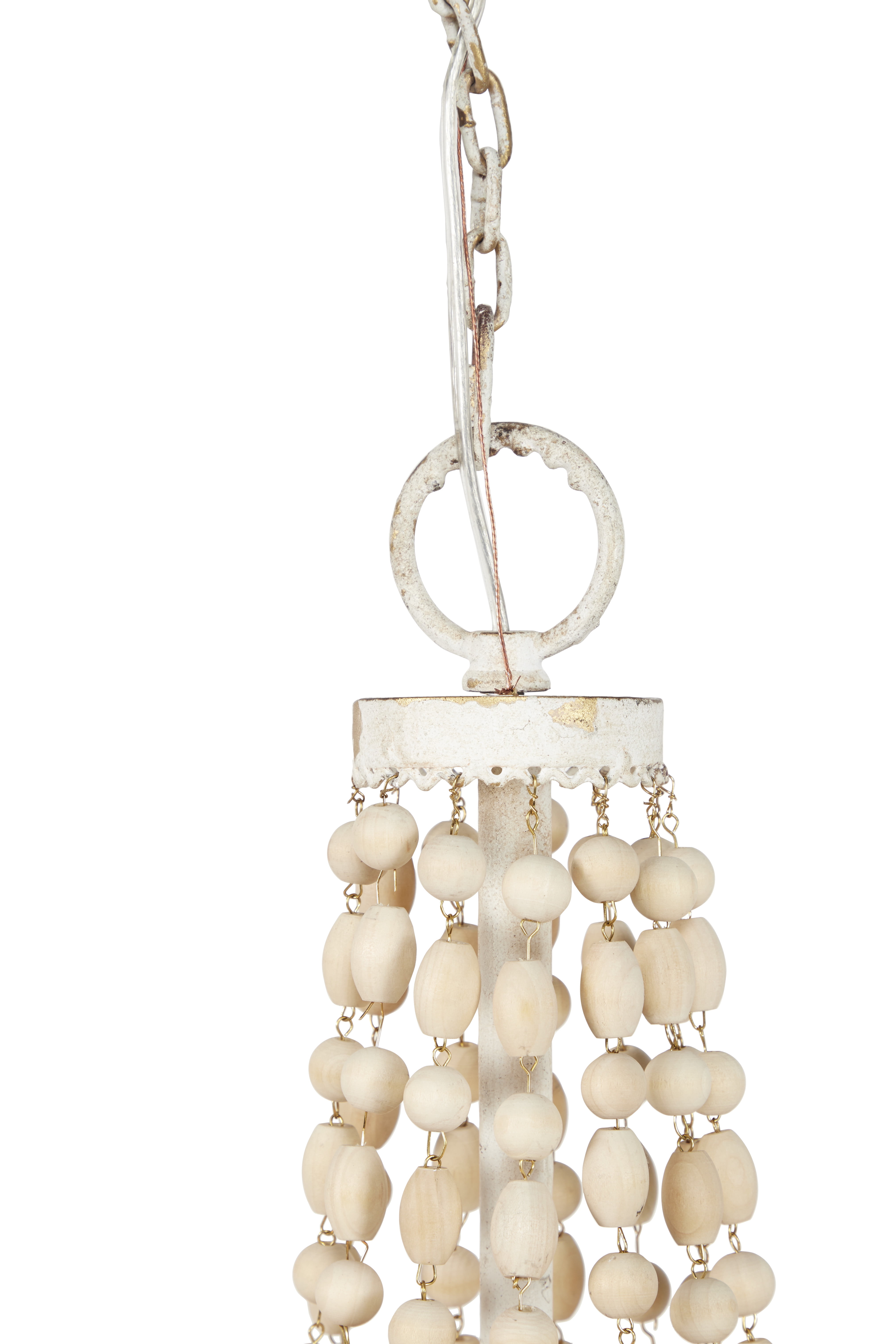 Decmode - Large White Metal and Wood Bead Chandelier, 30” x 34”