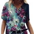 thumbnail image 2 of Camiseta Mujer Blusa De Playa Con Cuello En V De Manga Corta Con Estampado Floral, Azul Marino, S Kearding AP002484-11, 2 of 4