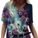 thumbnail image 3 of Camiseta de mujer con estampado floral de manga corta con cuello en V blusa de playa, azul marino, M Advancent AP002484-12, 3 of 4