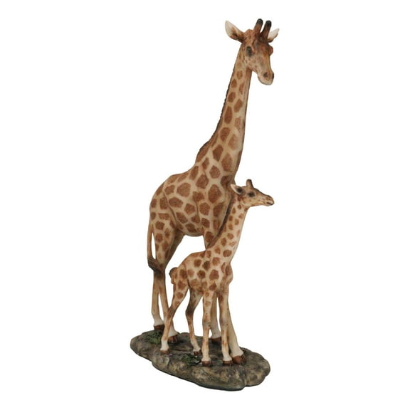Safari Savannah Masai Giraffe Mother and Calf Strolling On Grasslands Figurine