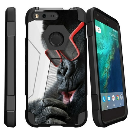 Cure Gorilla - Google Pixel XL , Pixel XL Cover Shock Fusion Heavy Duty Dual Layer Kickstand Case - Gorilla with Sunglasses
