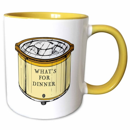 3dRose Crock Pot With Whats For Dinner Written On It - Two Tone Yellow Mug,
