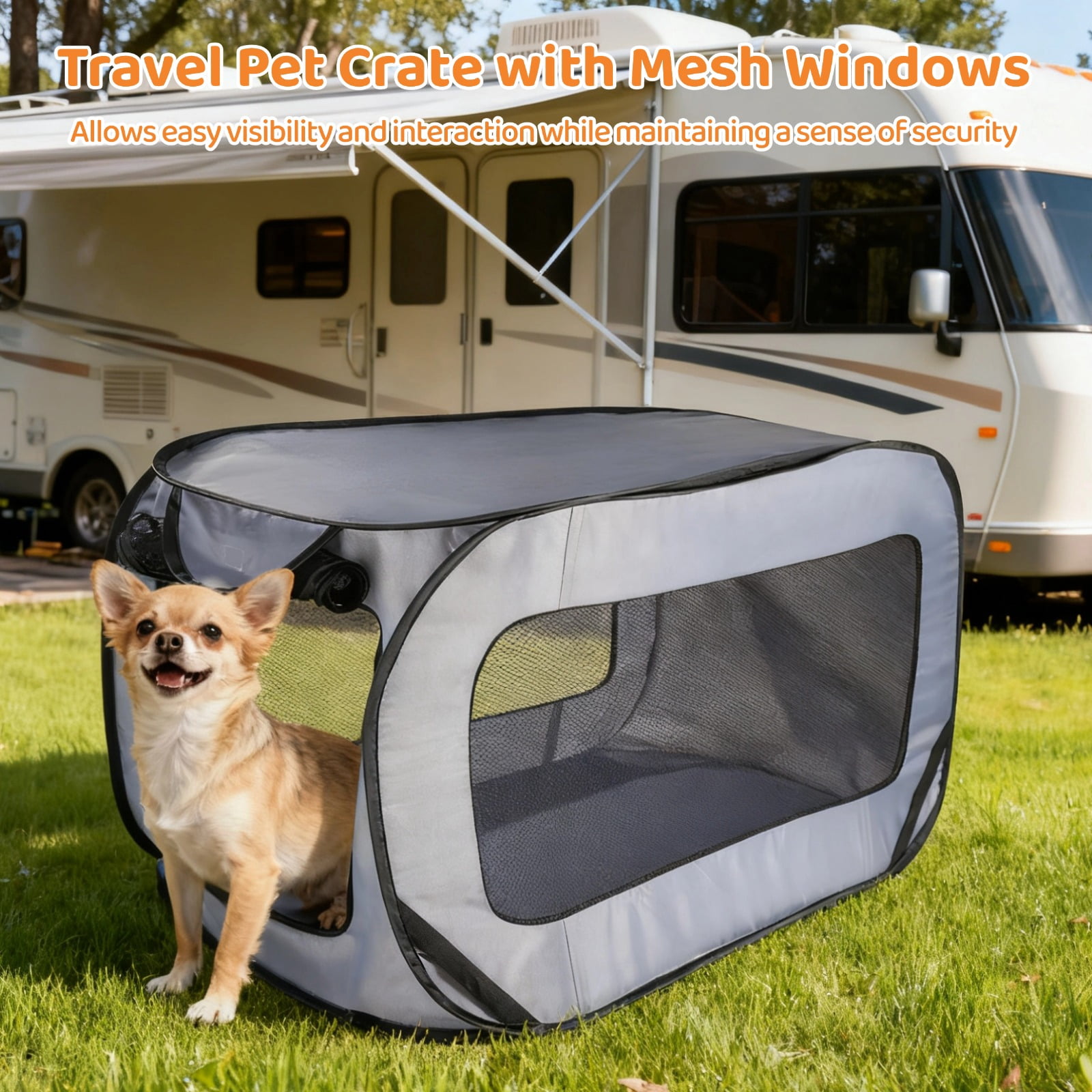 Dog Travel Crate Foldable Pop Up Dog Crate with Storage Bag 37"×21"×21" Travel Pet Kennel Small Dog Tent Crates Cage Portable Puppy Seat Kennel for Indoor Outdoor Puppy Cat