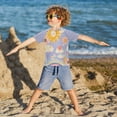 thumbnail image 3 of FORMRS Boys Rash Guard with Short Sleeves UPF 50+ Swim Shirts Sizes 3-12T, Purple Clouds, 3 of 6