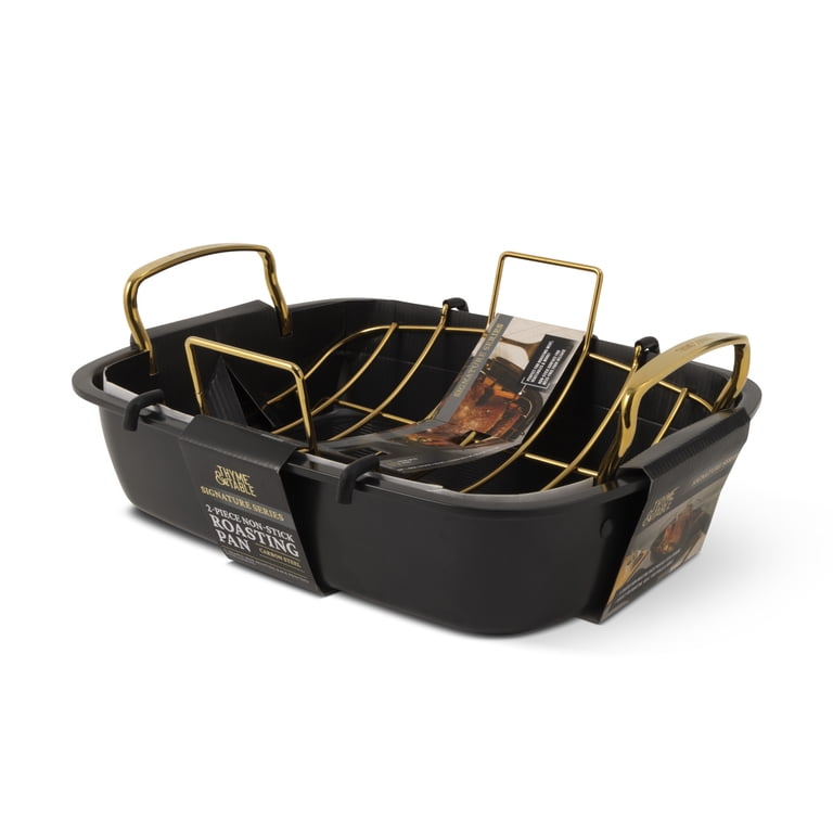 Thyme & Table 2-Piece Carbon Steel Roaster with Rack, Black photo 8