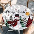 thumbnail image 2 of Christmas Snowman Round Tablecloth, Fitted Table Cover with Elastic for 45"-54" Round Tables, Plaid Xmas Tree Winter Snowflake Table Cloth Outdoor Indoor Dinning Party Waterproof Tablecloths, 2 of 7