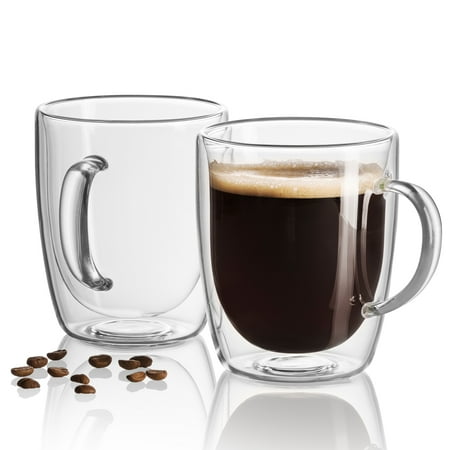 - Set of 2 double wall insulated Glass Coffee Mugs 17 Oz