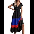 thumbnail image 1 of Vestido de Fiesta para Mujer, con Bloques de Color, Cintura Alta, Corta, Cuello en V, Informal, Fruncido y Bajo con Volantes Color 3 S, 1 of 9