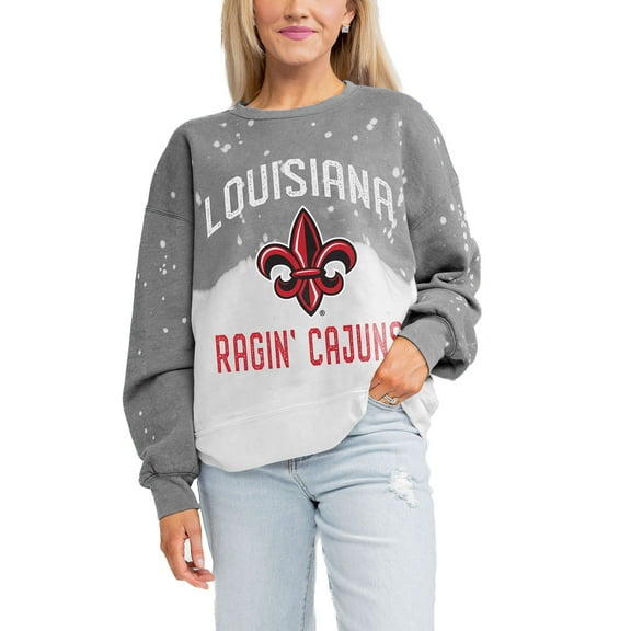 Women's Gameday Couture Gray Louisiana Ragin' Cajuns Twice As Nice Faded Crewneck Sweatshirt