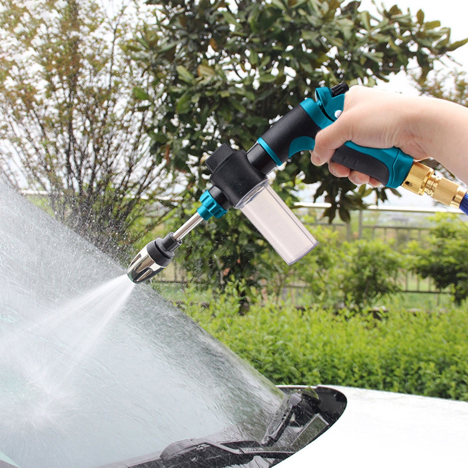 SCNOR High Pressure Garden Hose Spray Nozzle with Soap Bottle & 3 Connectors, Adjustable Car Wash Cleaning Tool for Outdoor Watering & Cleaning