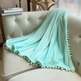thumbnail image 6 of LOMAO Flannel Blanket Soft Throw Blanket with Pompom Fringe Lightweight Bed Blanket Fit Couch Sofa(60"x 80")(Pale Mint Green), 6 of 7