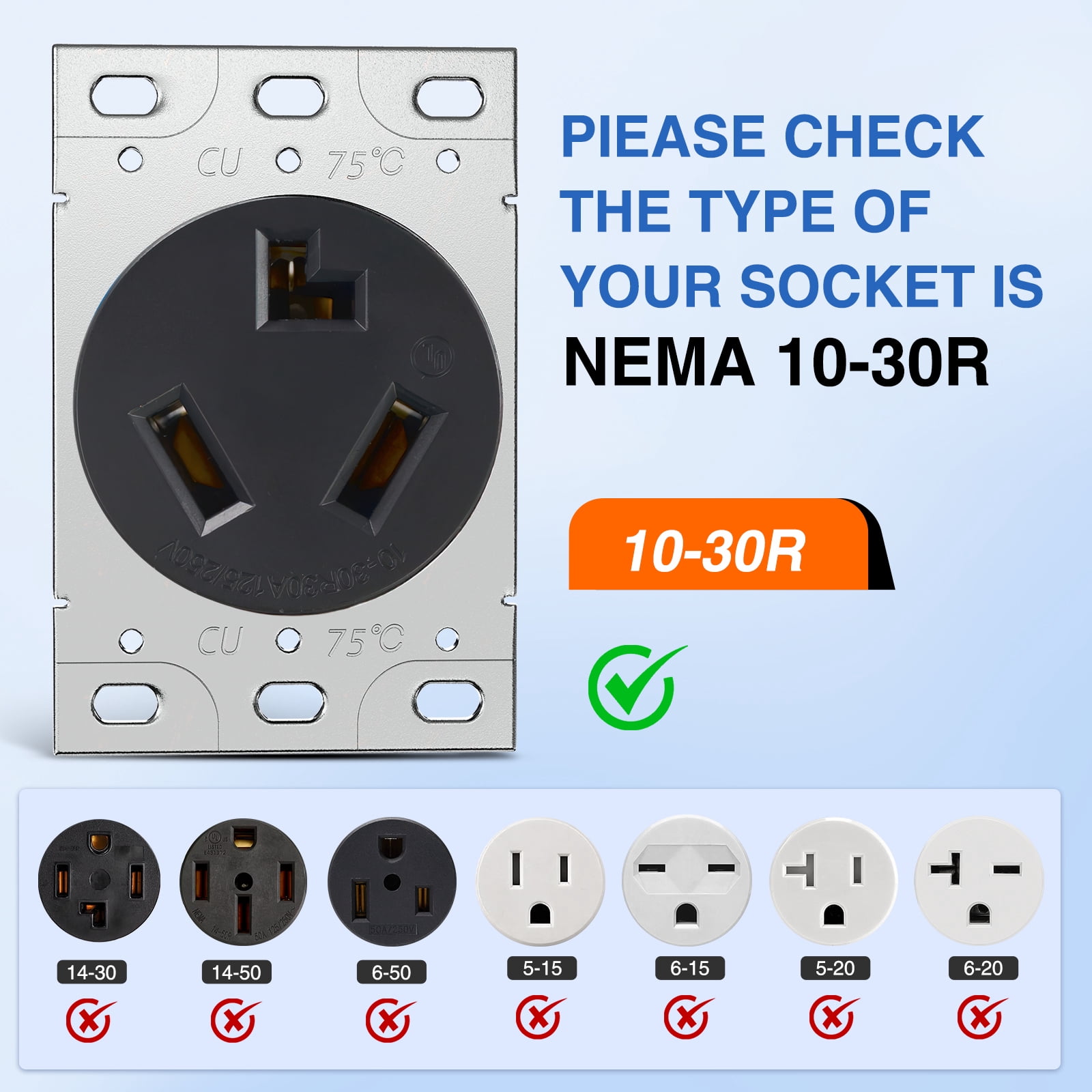 Nilight 50FT EV Dryer Extension Cord 3 Prong 30 Amp NEMA 10-30P 10-30R Old Dryer Extension Cable Heavy Duty 10 Gauge Pure Copper Wire UL Listed 125/250V for Level 2 EV Charging