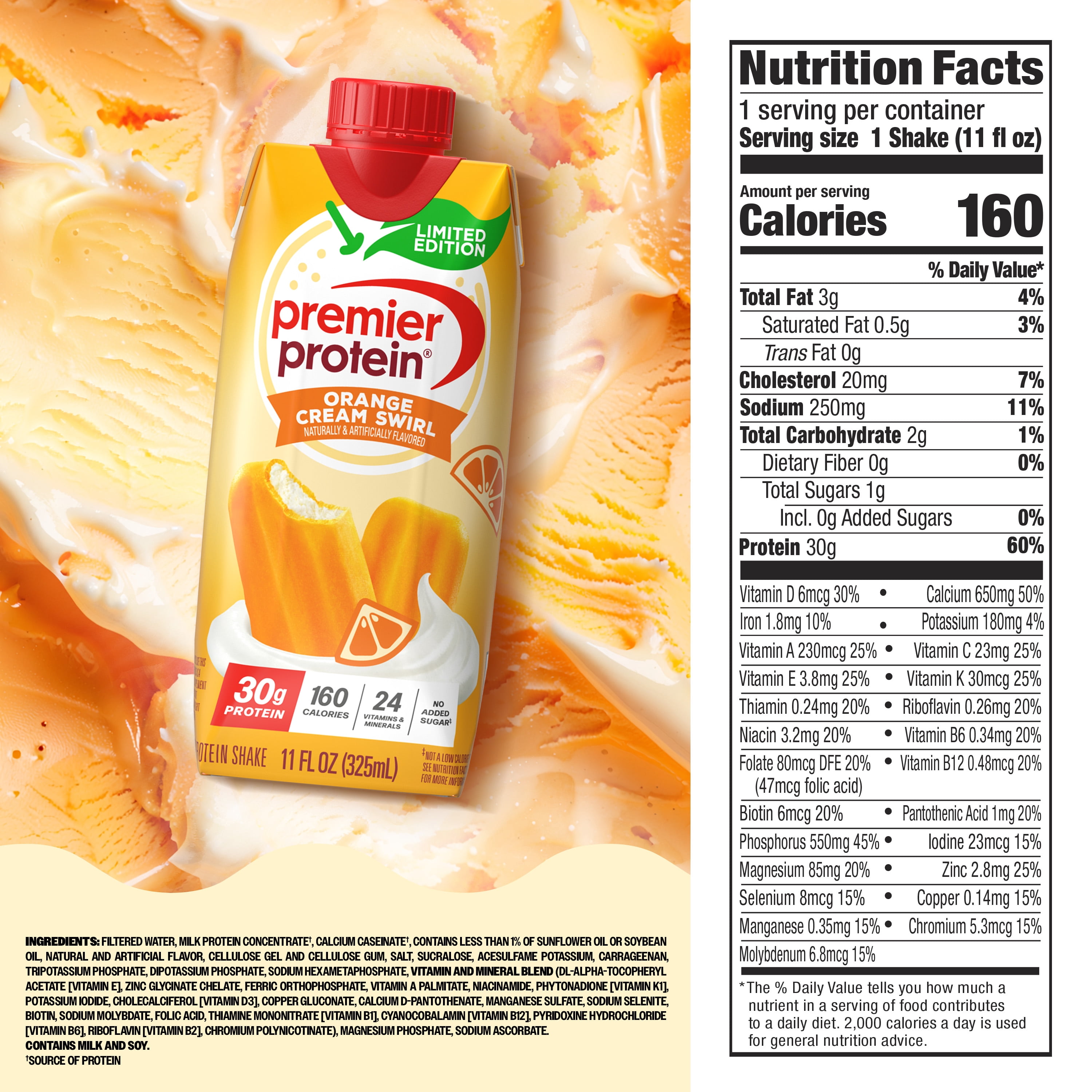 Premier Protein Shake, Orange Cream Swirl, 30g Protein, 11 fl oz, 4 Ct