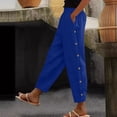 thumbnail image 2 of HNMKIU Wide Leg Pants Buttons on Side Solid Color High Waisted Fashion Drawstring Elastic Comfortable Trousers for Women Blue,XL, 2 of 3