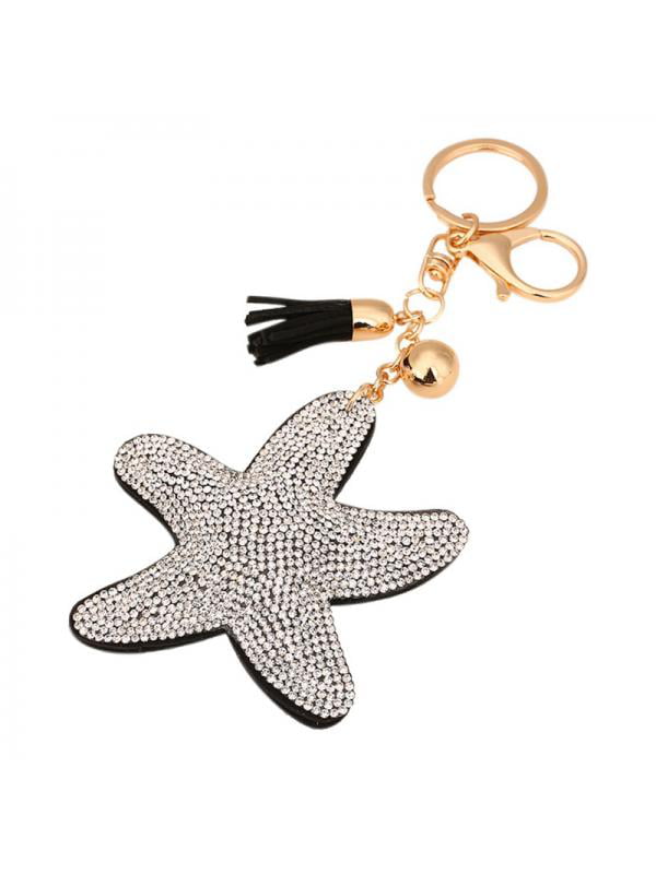 Diamond star shaped pendant bag car key ring with crystal bow keychains
