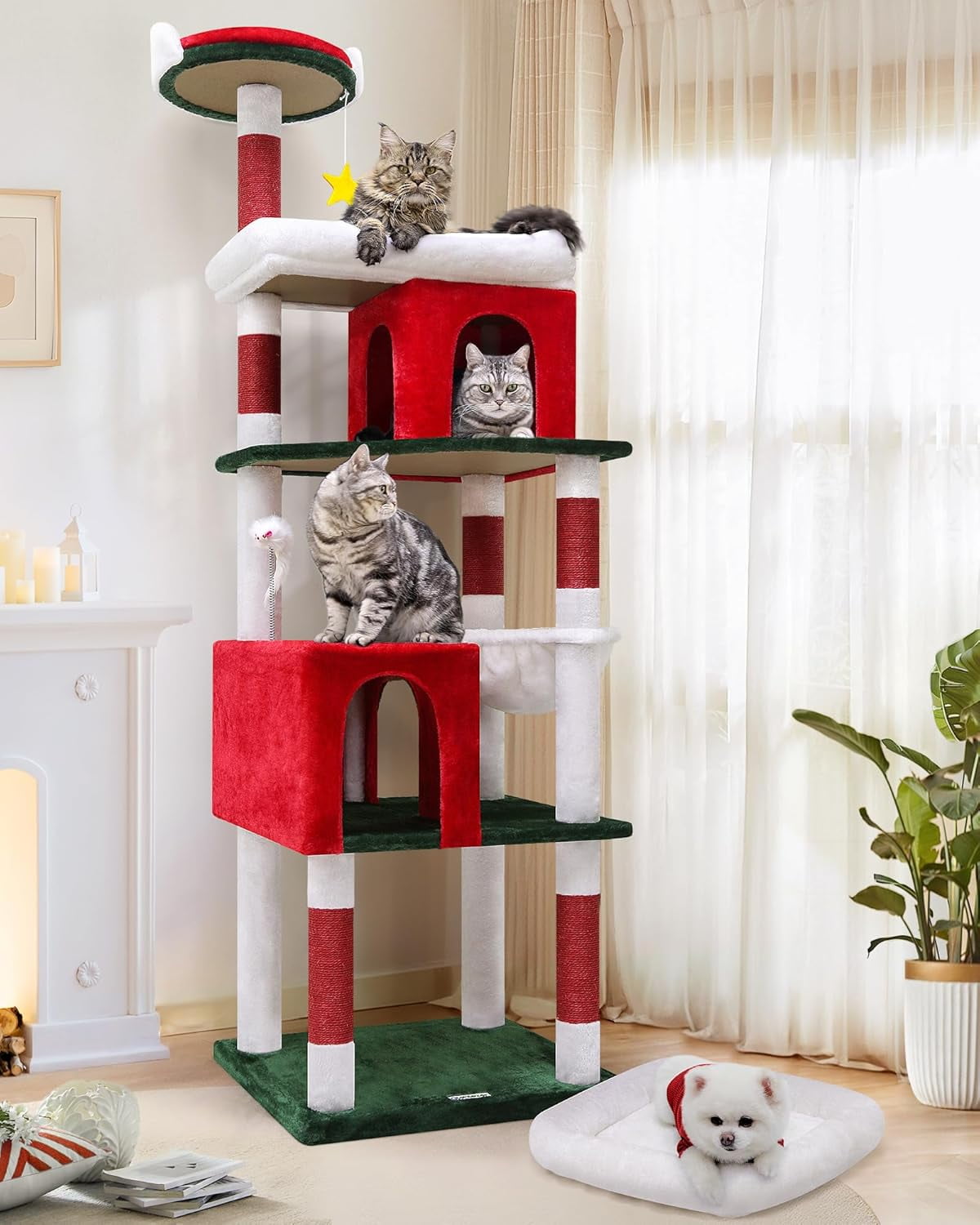 Sturdy 72" Heavy Duty Cat Tree for Large Cats 20 lbs+ with 6 Scratching Posts & Hammock, CT73S, Dark Gray