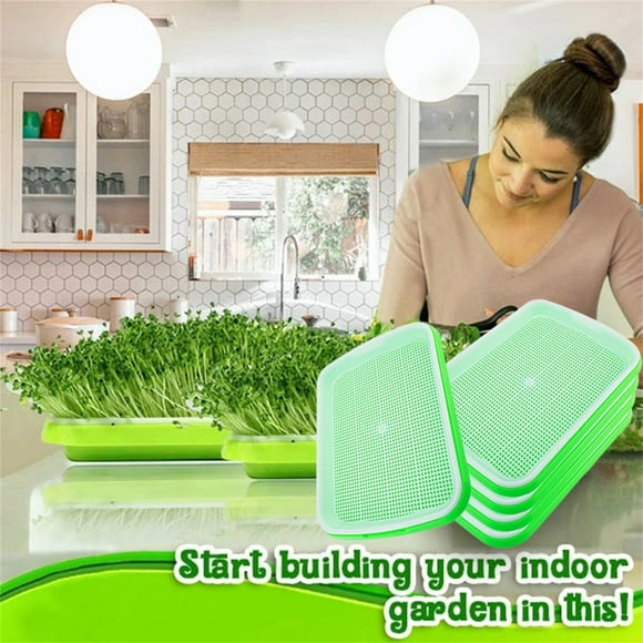 taicans 5Pcs Soilless Hydroponics Seed Sprouter Grow Tray,Double Layer Bud Sprouts Bean Seed Hydroponics Wheat Grass Implant Nursery Tray Pot Soil-Free Wheatgrass Bean Sprouts Microgreens Growing Kit
