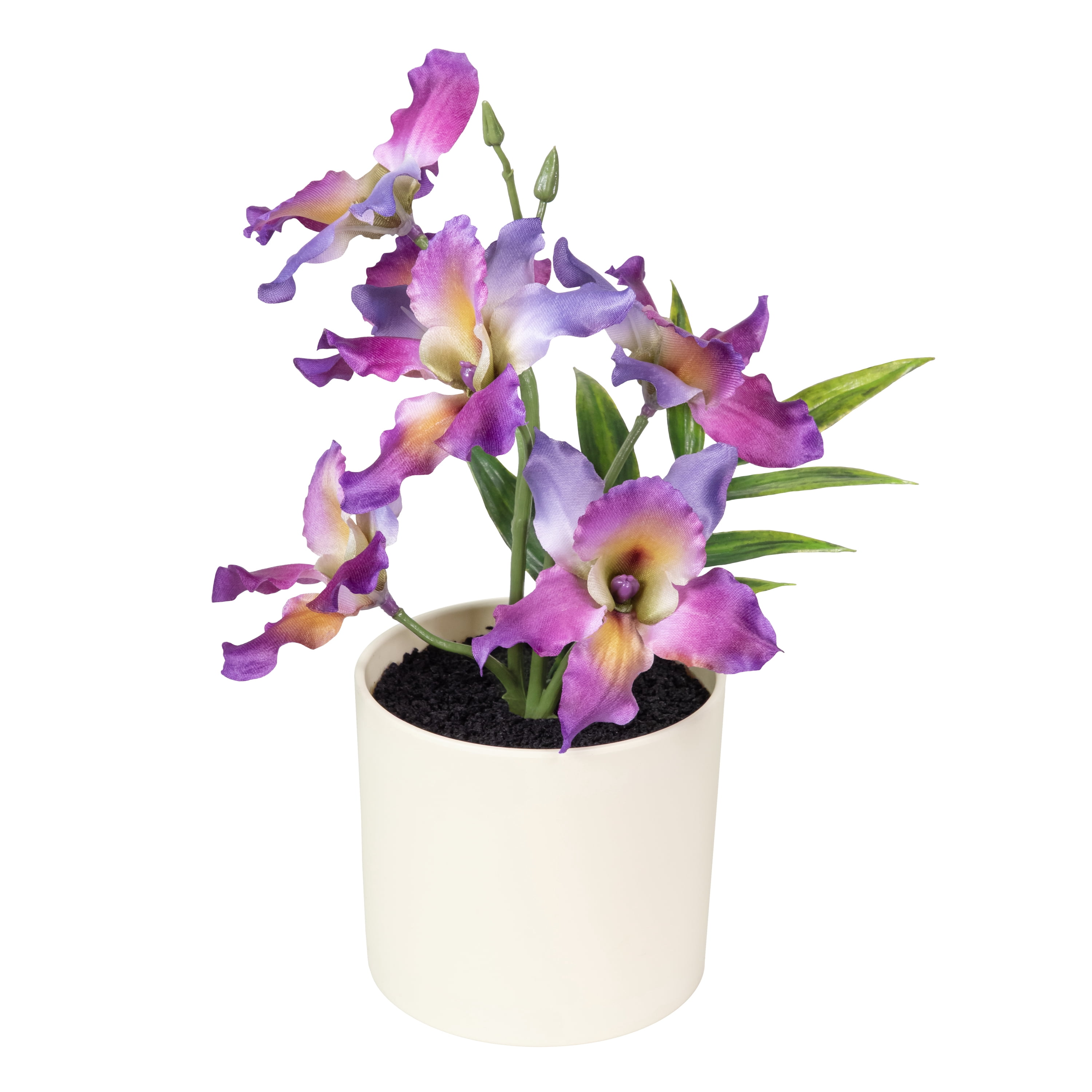 Mainstays 9.5" Artificial Purple Orchid in Cream Pot, for Indoor Use